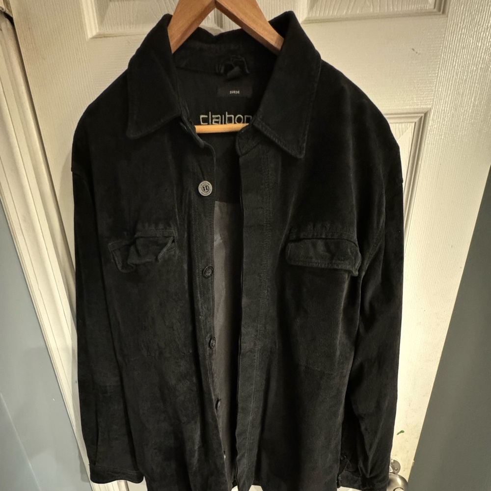 Mens Y2K Vintage Claiborne Shacket Suede Leather Shirt Jacket